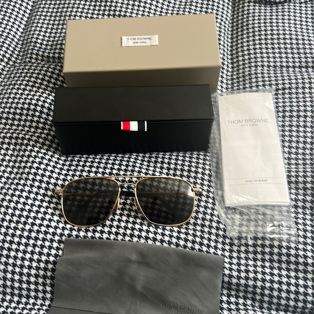 Thom Browne Gold Square Avaiators Titanium sunglasses